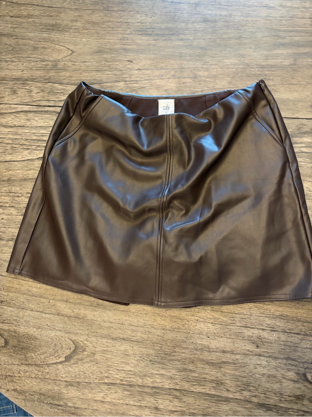 CABI- Faux Leather A-Line Mini Skirt - Brown